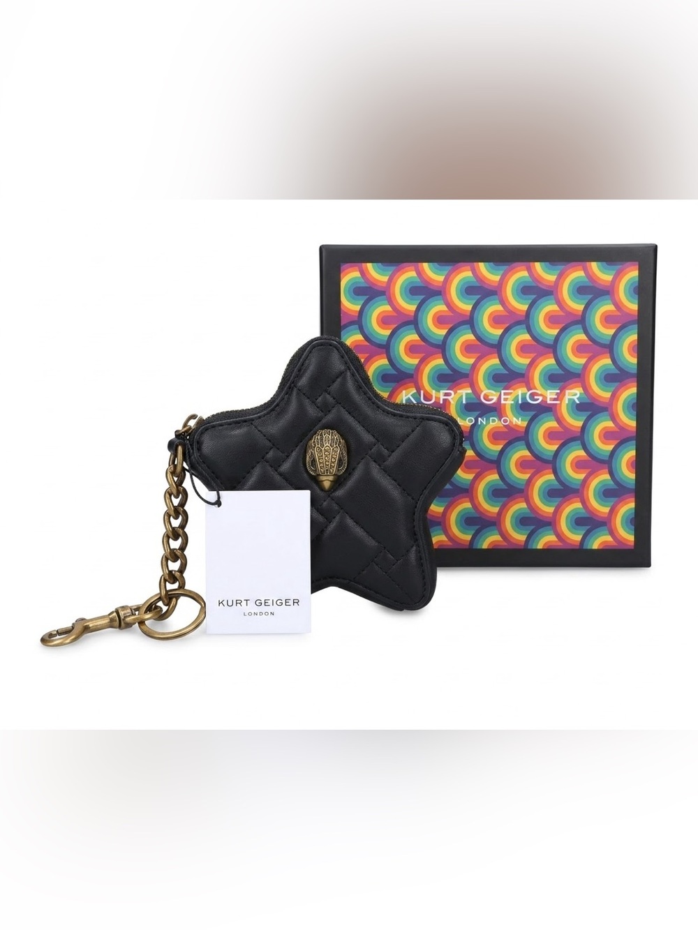 Kurt Geiger London Kensington Star Bag Charm Coin Purse Quilted Black